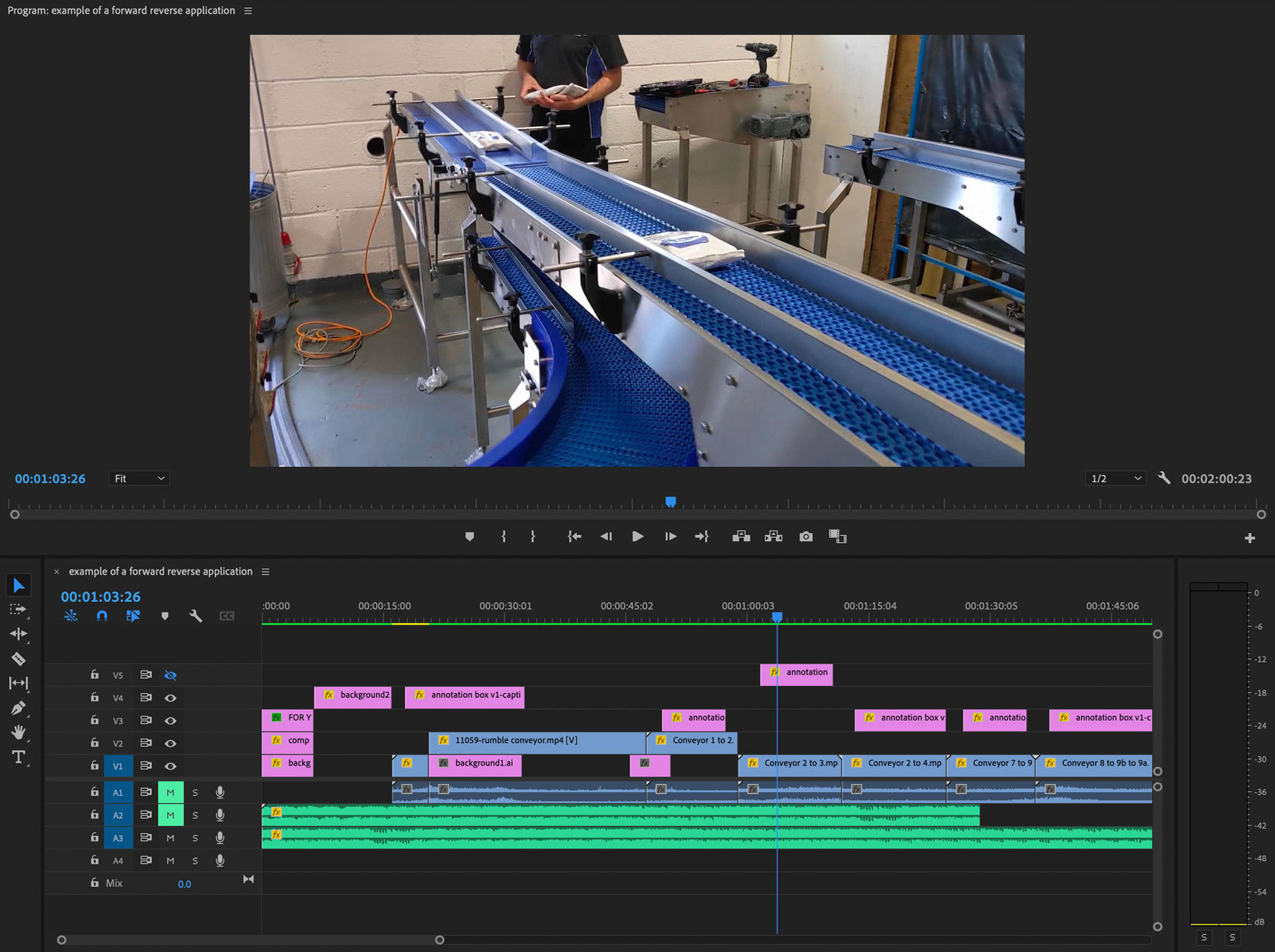 Screenshot of video being edited for Crown Conveyors